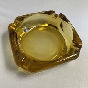 Vintage Chunky‎ Amber Glass Cigarette Ashtray 4”